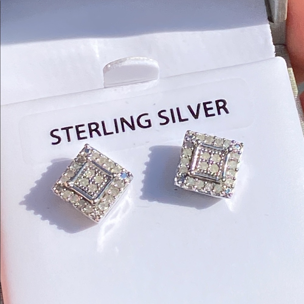Brilliance Sterling Silver 1/4 CTTW Diamond Square Stud Earrings
